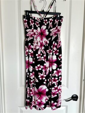 Handmade in Indonesia Vibrant Tropical Smocked Halter Dress Vacation Boho Size S